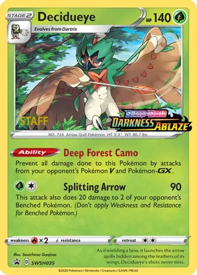 Decidueye - SWSH035 (Prerelease) [Staff] from SWSH: Sword & Shield Promo Cards