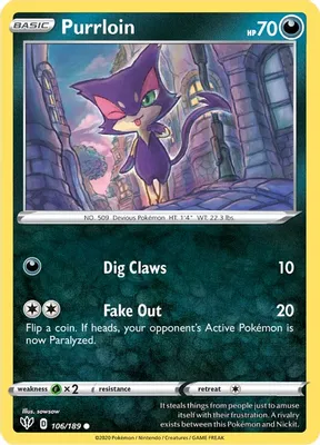 Purrloin from SWSH03: Darkness Ablaze