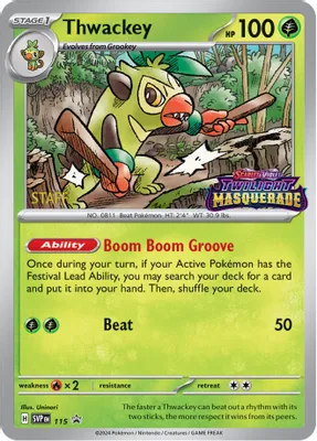 Thwackey - 115 (Prerelease) [Staff] from SV: Scarlet & Violet Promo Cards