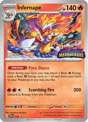 Infernape - 116 (Prerelease) [Staff] from SV: Scarlet & Violet Promo Cards