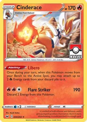 Cinderace - 034/202 (Pokemon League) from League & Championship Cards