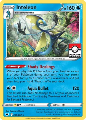 Inteleon - 058/202 (Pokemon League) from League & Championship Cards